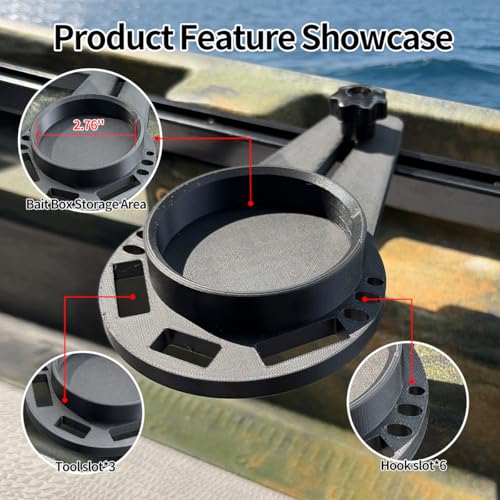 Kayak Fishing Bait Holder, Rail Mount Fishing Tool Organizer, No Drill Kayak Accessories for Lures, Hooks, Pliers & Tackle Storage, Compatible with Kayak and Boat Track Rails, Black