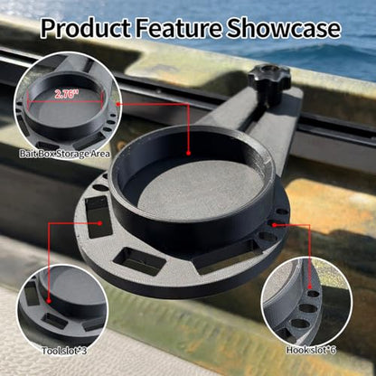 Kayak Fishing Bait Holder, Rail Mount Fishing Tool Organizer, No Drill Kayak Accessories for Lures, Hooks, Pliers & Tackle Storage, Compatible with Kayak and Boat Track Rails, Black