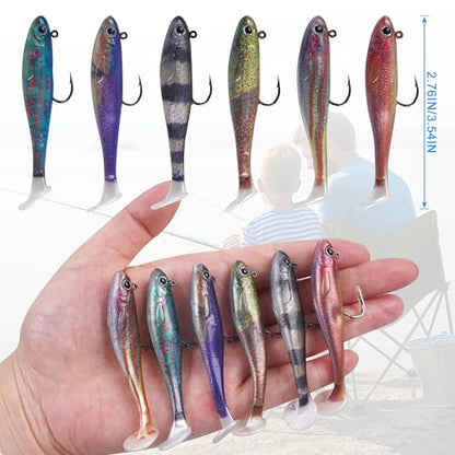 Soft Fishing Lures Swimbait Jig Heads Paddle Tail Swim Bait Pre-Rigged Swimbaits with Weighted Hooks Crankbait Swim Shad Lures for Bass Trout Walleye Fishing - size: 3.54in/9cm 0.59oz/16g