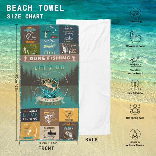 Gifts for Men & Boys: Microfiber Fishing Beach Towel - 63" x 31.5" - color: Fishing Towel