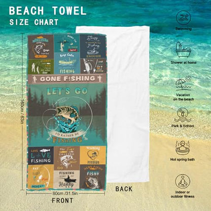 Gifts for Men & Boys: Microfiber Fishing Beach Towel - 63" x 31.5" - color: Fishing Towel