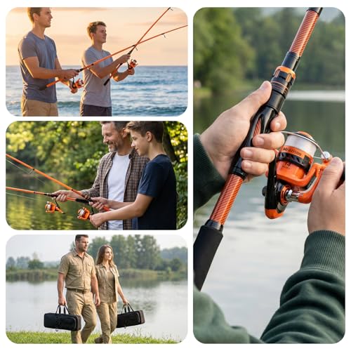 Fishing Rod and Reel Combos, Telescopic Fishing Rod, 2PCS Spinning Reel Set with Carrier Bag, Freshwater Fishing Rod and Reel Combos Kits for Saltwater and Freshwater Fishing