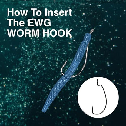 Reaction Tackle Offset EWG Worm Hooks - Super Strong Wide Gap Texas Rig Hooks for Soft Plastic Baits - High Carbon Steel Bass Fishing Hooks (25-Pack) - size: #1/0