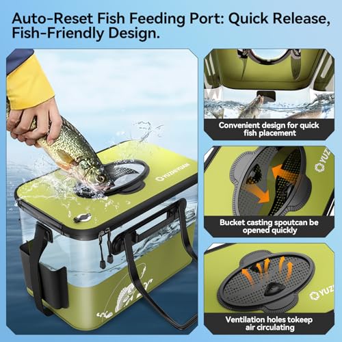 Fishing Bucket Foldable， 6Gallon/8Gallon/10Gallon,Live Fish Container Multi-Functional Live Fish Bait Bucket,for Fishing, Camping, Moving - color: Green