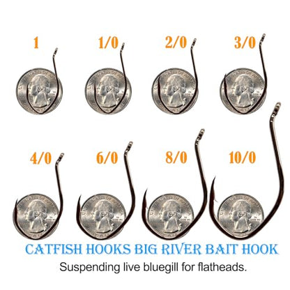 Catfishing Hooks Big River Bait Hook 25/50/100pcs, Fishing Hooks for Saltwater Freshwater,Catfish Striper Flathead Carp Bass 1# 1/0 2/0 3/0 4/0 6/0 8/0 10/0 - size: 50PCS 1#