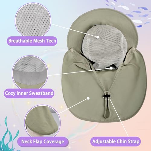 Kids Sun Hat with Detachable Neck Flap for Boys & Girls Wide Brim Fishing Hat for Kids Water Resistant UV Protection - color: 1 Pack-army Green