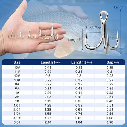 9KM DWLIFE Treble Hooks 4X High Carbon Steel Triple Hooks Fishing Hooks for Big Salmon Trout Bluefish Catfish Hooks 10 pcs - color: Silver, size: 1/0#