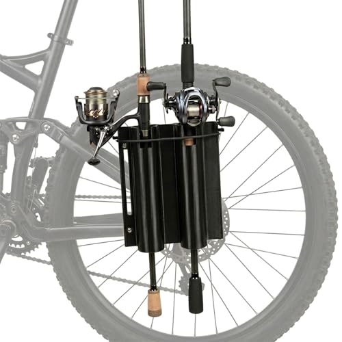 Bike Fishing Rod Holder,Fishing Rod Holder for Bike Frame,Bicycle Fishing Pole Holder with Stainless Steel R-Clamps & Elastic Straps,Secure Bicycle Rod Holder,Fits Most Rods with Reels