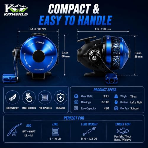 DC Baitcasting Combo, Smart Digital Brake Reel, 4-Section Carbon Rod, Tackle Bag, Line & Lures, Complete Travel Kit for Bass Freshwater - color: Spincast Combo- 7FT