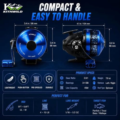 DC Baitcasting Combo, Smart Digital Brake Reel, 4-Section Carbon Rod, Tackle Bag, Line & Lures, Complete Travel Kit for Bass Freshwater - color: Spincast Combo- 7FT
