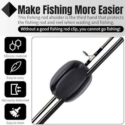 Blueweenly 12 Pcs Portable Silicone Fishing Pole Rod Holder Clips Fixed Ball 5 Holes Multifunctional Rubber Fishing Pole Puller Clips Bike Rod Holder Straps for Travel Ground Car Bike - color: Black