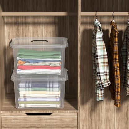 4 Packs 10 QT Plastic Storage Bins with Lids, Stackable Storage Containers for Organizing, Clear Storage Box for Garage, Closet, Kitchen - size: Medium