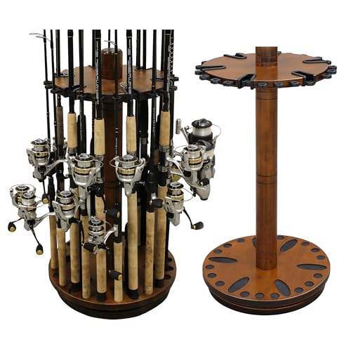 Rush Creek Creations Fishing Rod Holder - 360 Spinning Rack for Garage Organization and Storage, Pole Holder for Reels, Gear, Accessories, Tackle Box - color: Dark Finish, style: 30 Spinning
