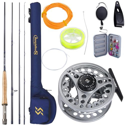 Sougayilang 5/6 Weight 9ft Fly Rod, 4-Piece Graphite Rod, Die Cast Aluminum Reel, Carrying Case, Fly Box & Fishing Flies Combo Starter Kit - color: Fly Fishing Combo #5-Silver