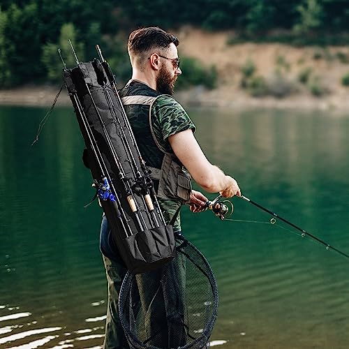 Fishing Pole Bag Rod Case, Folding Fishing Pole Bag Fishing Gear - color: Black