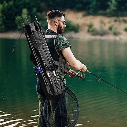 Fishing Pole Bag Rod Case, Folding Fishing Pole Bag Fishing Gear - color: Black