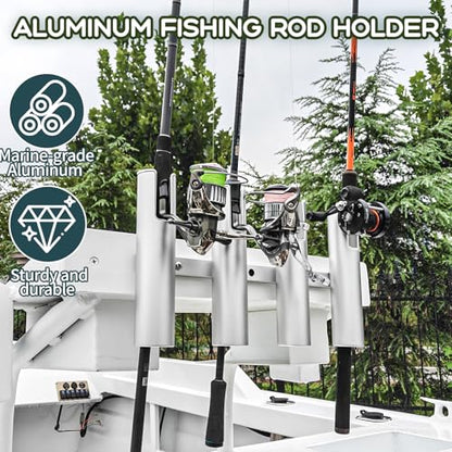 Aluminum Fishing Boat Rod Holder, 3/4 Link Tube Rod Rack, Marine Grade Aluminum Rod Mount for Boats & Yachts, Silver - color: Silver 4 Tube White inner