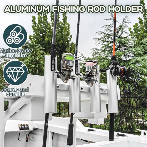 Aluminum Fishing Boat Rod Holder, 3/4 Link Tube Rod Rack, Marine Grade Aluminum Rod Mount for Boats & Yachts, Silver - color: Sliver 4 Tubes Black inner