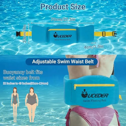 Swim Belt for Adults, Adjustable Flotation Belt,Water Aerobics Belt with Zippered Pocket,3-Section EPE Swimming Buoyancy Belt,Pool Exercise Equipment for Cross Training, Aqua Jogging - size: Large