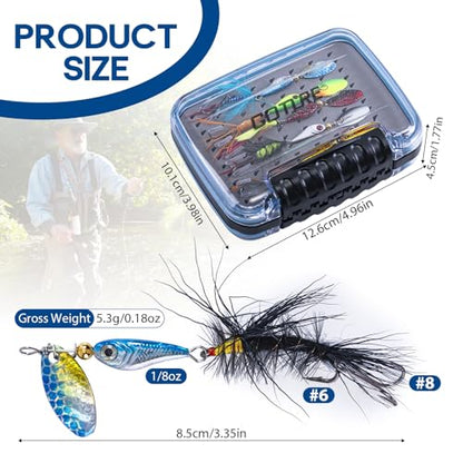 Goture Trout Lures Fishing Spinners,Rooster Bait Tail Bass Fishing Lures with Brass Spinner Blade Fish-Shaped Jig Heads for Freshwater Saltwater,Salmon Steelhead Trout Spinner Bait with Tackle Box - color: A:10pcs Trout Spinners