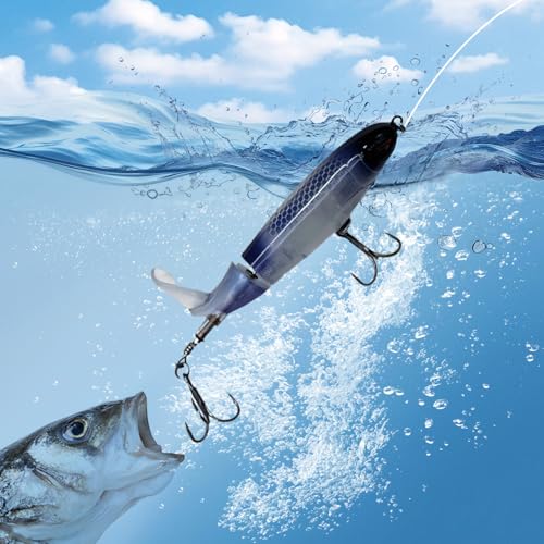 1-Pack Topwater Fishing Lures & Crankbaits Set - High-Action Popper Bass Lures with Rotating Tail, Saltwater/Freshwater Hard Baits for Trout, Pike, Catfish | Vibrating Lure Kit with Storage Box - color: dark blue