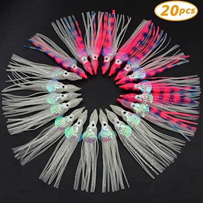 Squid Fishing Lures Large Simulation Luminous Artificial Lures Baits with 3D Holographic Eyes & Treble Hook, Built in Lead Blocks, Lifelike Plastic Fishing Soft Lures for Saltwater Fishing - style: Squid-20pcs