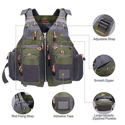 Lixada Fly Fishing Vest Fishing Jacket Breathable Polyester Mesh Design Fishing Vest - color: Green