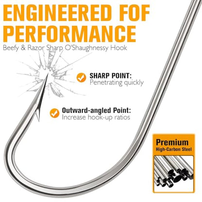 Dovesun Fishing Hooks Saltwater O'Shaughnessy Fishing Hooks 100/80/70/60/50pcs Stainless Steel Forged J Hooks Trolling Sea Bass Striper Cod Bluefish Striped Bass 1# 2# 4# 6# 1/0-8/0 - color: 6-0*60PCS
