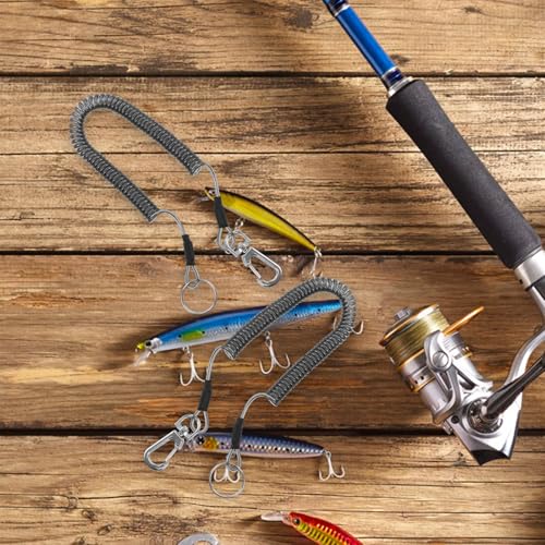 Luxshiny Retractable Coiled Lanyard Multifunctional Outdoor Use 3pcs with Keychain Sturdy TPU Coated Steel Wire with Metal Buckle for Fishing Gear and Hand Tools for Cycling and Climbing