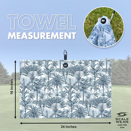 Magnetic Microfiber Waffle Golf Towel – Large 16"x24" Clean Golf Club Ball Magnet Clip to Hang on Bag Cart Strong Premium Ultra Absorbent Gear Blue Tropical Men (Blue Palms) - color: Blue Palms