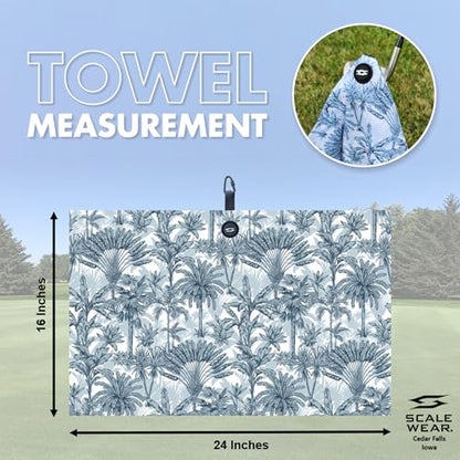 Magnetic Microfiber Waffle Golf Towel – Large 16"x24" Clean Golf Club Ball Magnet Clip to Hang on Bag Cart Strong Premium Ultra Absorbent Gear Blue Tropical Men (Blue Palms) - color: Blue Palms