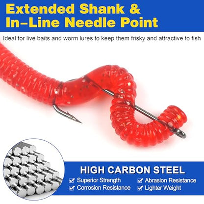 150pcs Crappie Panfish Hooks Aberdeen Fishing Hooks Kit Assorted Long Shank Aberdeen Hooks High Carbon Steel Light Wire Fish Hook for Bass Catfish Trout Freshwater Fishing