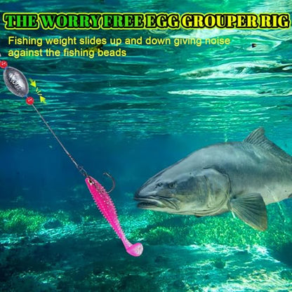 Pre-Rigged Carolina Rig Saltwater, Egg Sinker Grouper Rigs with 10 Circle Hooks, Stainless Steel Leader Fishing Wire, for Snapper Flounder Sea Bass Surf Fishing Bottom Rig - size: 2oz sinker(5pcs)+8/0 hook(10pcs)
