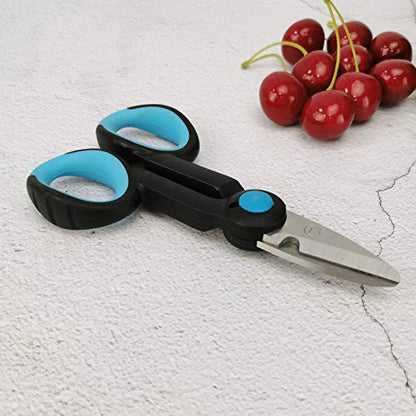 BXIO Fishing Scissors with Fishing Lanyard and Nylon Sheath, Braided Line Tools, Heavy Duty Anti-Slip Fiber Cable Cutter, Stainless Steel Fishing Pliers Scissors with Grinding Hook Tool - color: Black Blue