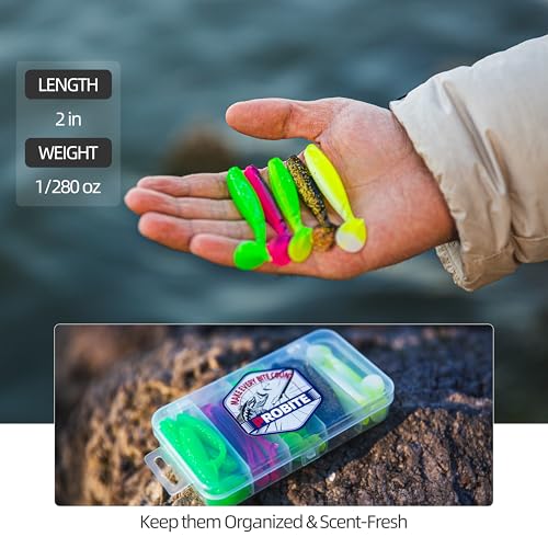 30pcs Soft Plastic Swimbaits with Paddle Tail, T-Tail Fishing Lures for Vertical Jigging and Casting, Freshwater Swimbaits for Bass, Trout, Walleye & Crappie - color: Segmented, 2''