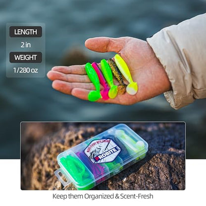 30pcs Soft Plastic Swimbaits with Paddle Tail, T-Tail Fishing Lures for Vertical Jigging and Casting, Freshwater Swimbaits for Bass, Trout, Walleye & Crappie - color: Segmented, 2''