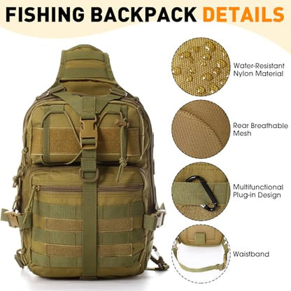 Eccliy 6 Pcs Fishing Tackle Bag Backpack with Rod Holders, Tackle Box, Fishing Pliers Kit and Fish Lip Gripper, Fish Gear and Equipment Fisherman Gift for Men Women - color: Khaki