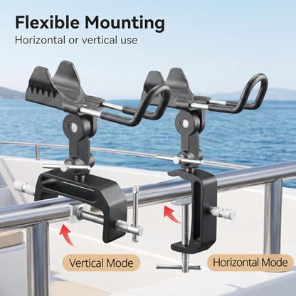 2 Pack Fishing Rod Holder for Boat,Clamp-On 2 Pack, 360° Adjustable, Fits 0.2"–3.1" Gunwales & Edges,Fishing Pole Holder for Boat for Yachts, Fishing Boats, Railings, and Riverbank Round Rails