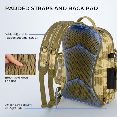 KastKing BaitSpace Fishing Sling Bag, Fishing Backpack with Rod & Beverage Holder, Tackle Bag for Fishing Gear - color: G: Khaki Camo - with (2) 3600 tackle boxes, size: Large