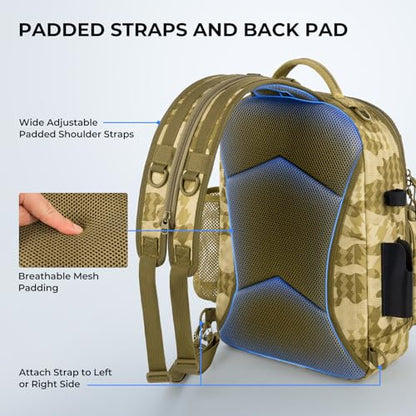 KastKing BaitSpace Fishing Sling Bag, Fishing Backpack with Rod & Beverage Holder, Tackle Bag for Fishing Gear - color: G: Khaki Camo - with (2) 3600 tackle boxes, size: Large