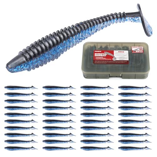 Paddle Tail Swimbaits 100/80/50PCS, 5/4/3/2 inch Soft Fishing Lures Bulk Pack – Durable Lifelike Action Lures for Bass, Trout, Crappie – Freshwater & Saltwater Fishing Gifts - color: Blue-Black, size: 4in, 80pcs