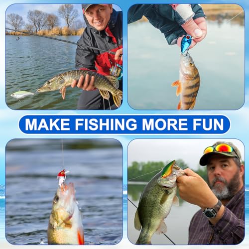 Skylety 10 Pieces Mini Fishing Lures Fishing Hard Baits Hooks Crankbaits Lures Baits Topwater Strong Sound for More Bites Freshwater Saltwater Trout Bass Perch with Box - style: Fish