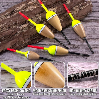 Alwonder 4-Pack Fishing Bobbers Floats, Buoyant Balsa Wood Body Spring Fishing Floats and Bobbers, Oval Bobber for Crappie Bluegill Trout Bass Panfish Catfish Walleye - size: Mixed: 1.5", 2", 2.2",2.4"