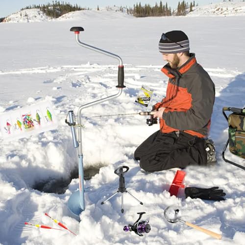 Ice Fishing Rod Reel Combo Complete Set Ice Fishing Gear with Backpack Seat Ice Cleats Ice Fishing Jigs Line Full Ice Fishing Kit