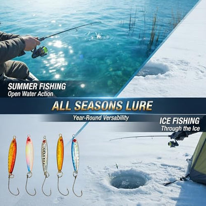 HALYXS/5Pack -Jigging Spoon, Ice Fishing jigs, Spoon Fishing, Jigging Lure, Great Lure for Crappies, Panfish, Walleye, Fresh Water Fishing, Metal (3g/5g) - size: Small