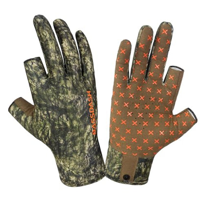 BASSDASH Unisex Fingerless Camo Hunting Gloves for Men's Women's Early Season Warm Weather UPF 50+ Lightweight Fishing Photography HG03 - color: Moss Wood, size: X-Large
