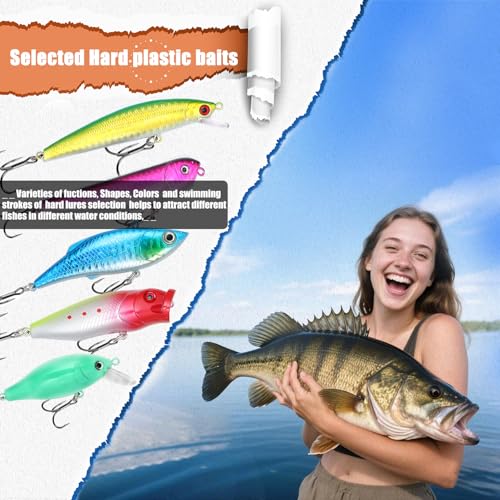 EXAURAFELIS Fishing Lures,Tackle Box with Tackle Included, Crankbaits, Spoon, Shrimp Worm Bait, Hooks,Weights & Other Accessories, Fishing Lures kit Lure Set for Bass Trout Salmon - color: Black-147pcs