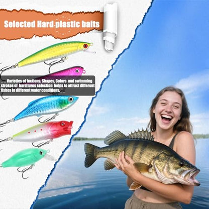 EXAURAFELIS Fishing Lures,Tackle Box with Tackle Included, Crankbaits, Spoon, Shrimp Worm Bait, Hooks,Weights & Other Accessories, Fishing Lures kit Lure Set for Bass Trout Salmon - color: 147pcs