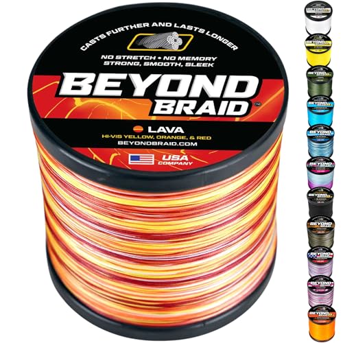 Beyond Braid Braided Fishing Line -Super Strong - Abrasion Resistant - No Stretch -Blue Camo, Moss Camo, White, Green, Pink, Blue, 4 Strand 8 Strand - color: Lava, size: 50LB (300 Yards)