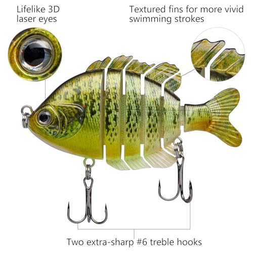 BASSDASH SwimPanfish Multi Jointed Panfish Bluegill Swimbaits Hard Topwater Bass Lures Fishing Lure Crank Saltwater 3.5in/0.85oz - color: Green Pumpkinseed